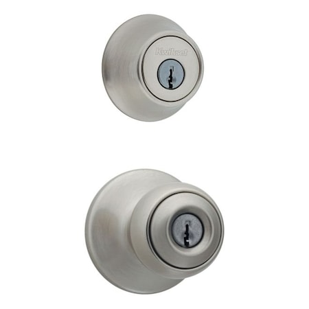 Kwikset Clear Pack Combo Polo Entry W/ Single Cylinder Deadbolt W/ RCAL Latch and RCS Strike K6 Satin Nickel CP690P-15